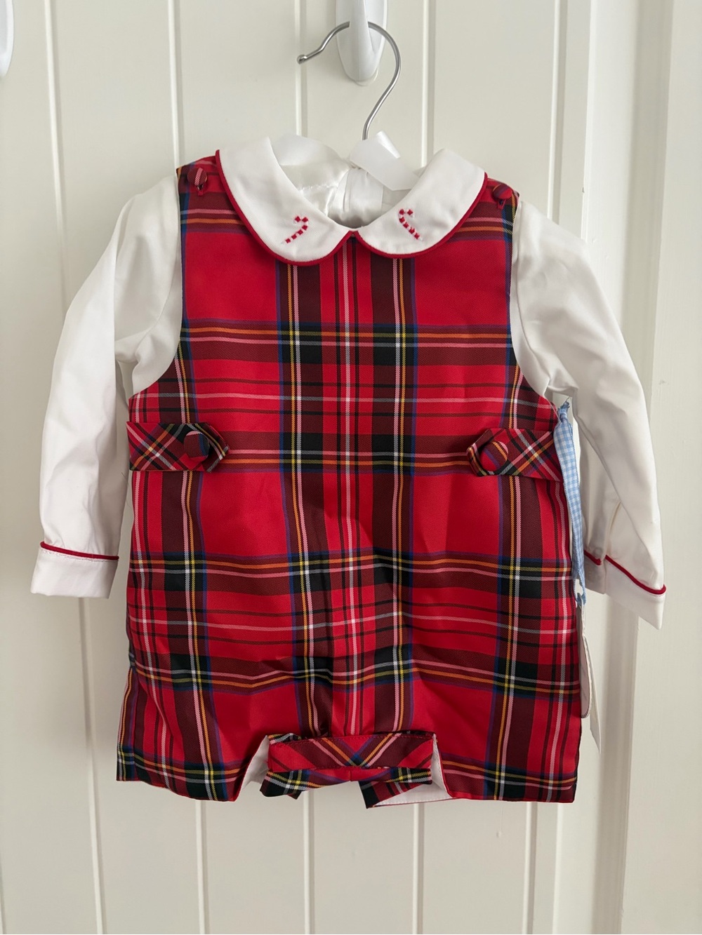 Edgehill Collection Red Tartan Baby Romper with White Collar